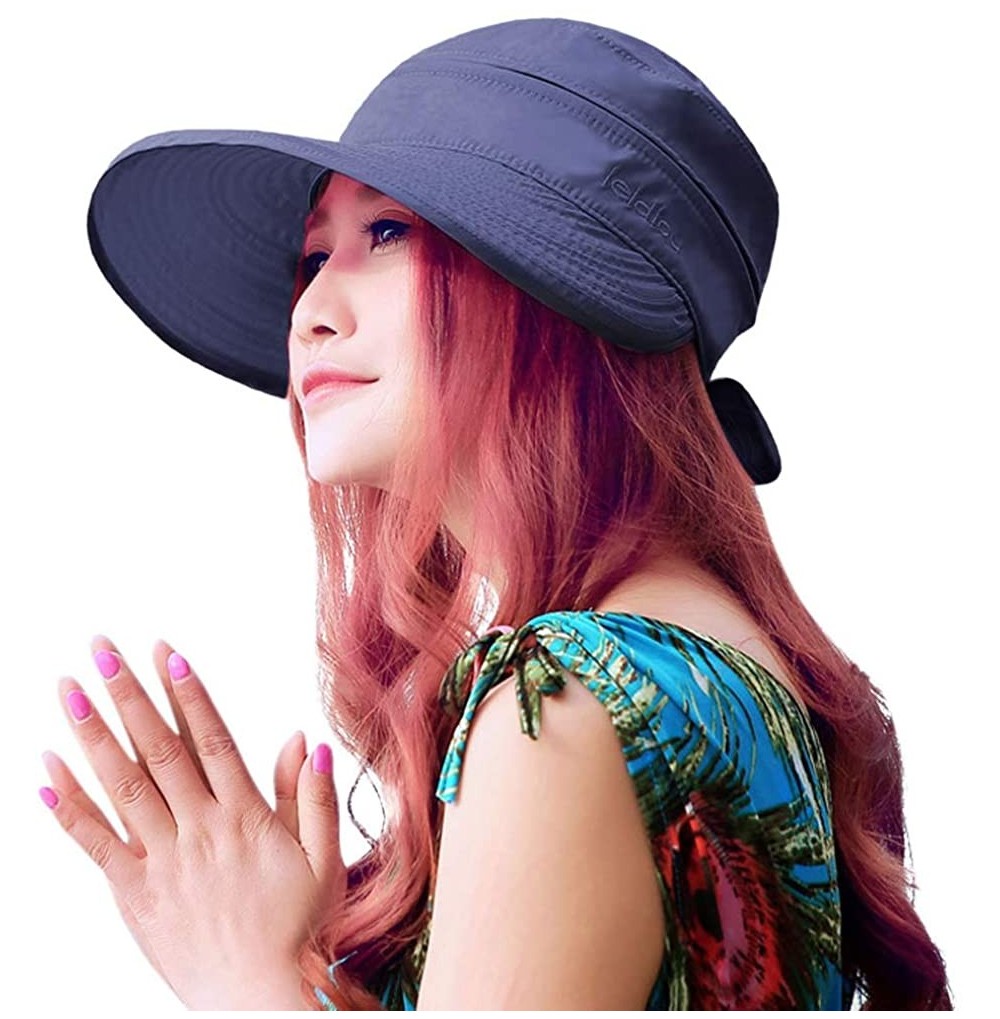 Sun Hats Sun Hats for Women with UV Protection Wide Brim Sun Hat Visor Summer Beach Outdoor Foldable Womens Cap - Navy - C218...