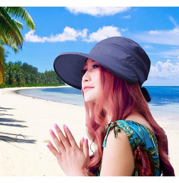 Sun Hats Sun Hats for Women with UV Protection Wide Brim Sun Hat Visor Summer Beach Outdoor Foldable Womens Cap - Navy - C218...
