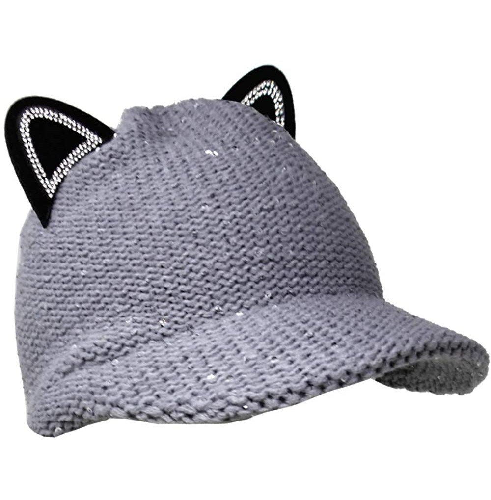 Newsboy Caps Me Plus Women Fashion Leopard Animal Print Cat Ears Baseball Cap Hat Adjustable Velcro - Slouchy Newsboy-grey - ...