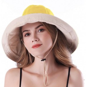 Sun Hats Women Large Brim Sun Hats Packable Foldable UV Protection Bucket Hats - Yellow - CM18QCZUEX5