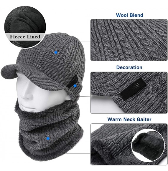 Skullies & Beanies Unisex Knit Beanie Visor Cap Winter Hat Fleece Neck Scarf Set Ski Face Mask 55-61cm - 89235-navy - CU18KLD...