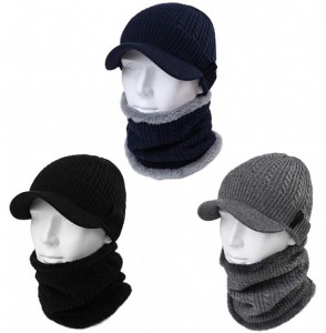 Skullies & Beanies Unisex Knit Beanie Visor Cap Winter Hat Fleece Neck Scarf Set Ski Face Mask 55-61cm - 89235-navy - CU18KLD...