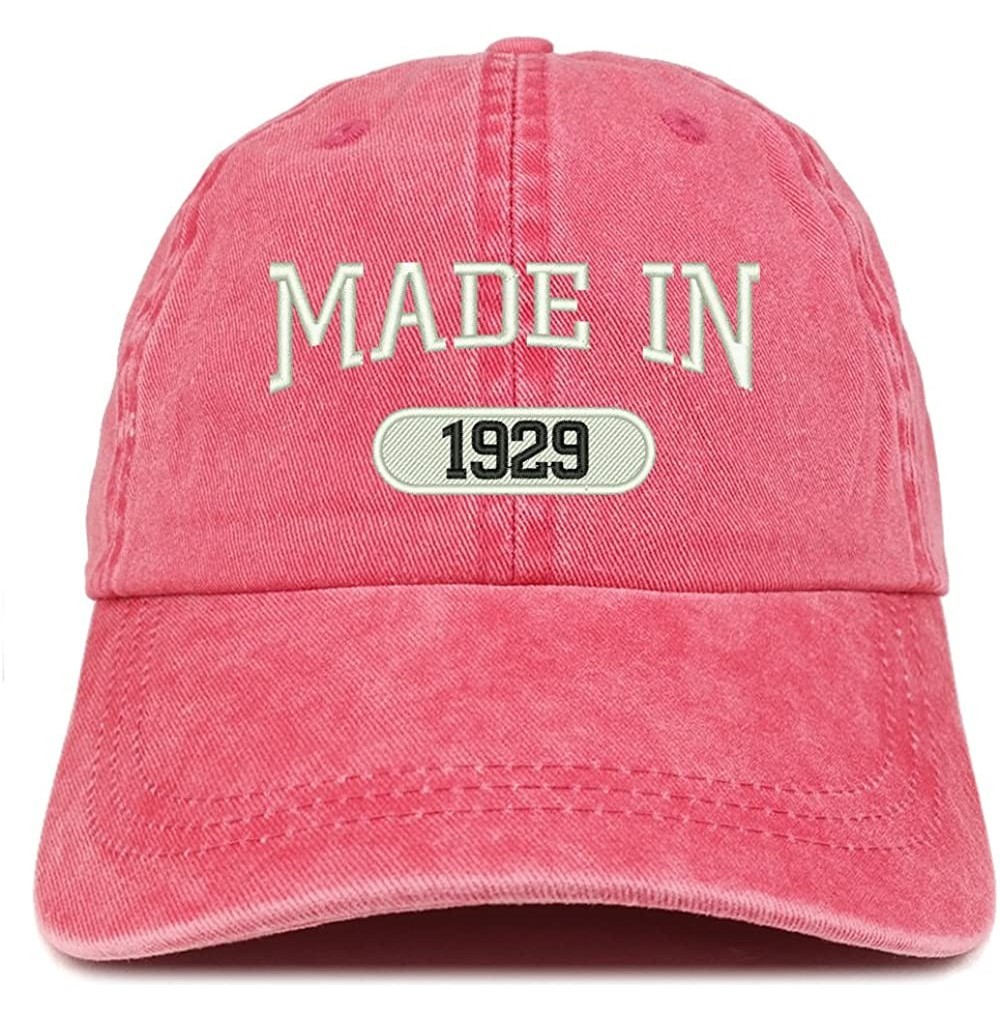 Baseball Caps Made in 1929 Embroidered 91st Birthday Washed Baseball Cap - Red - C718C7H78O7