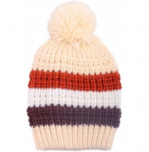 Skullies & Beanies Boys Girls Kids Knit Beanie with Pompom Toddlers Winter Hat Cap - Cream Striped - CA1853984E9