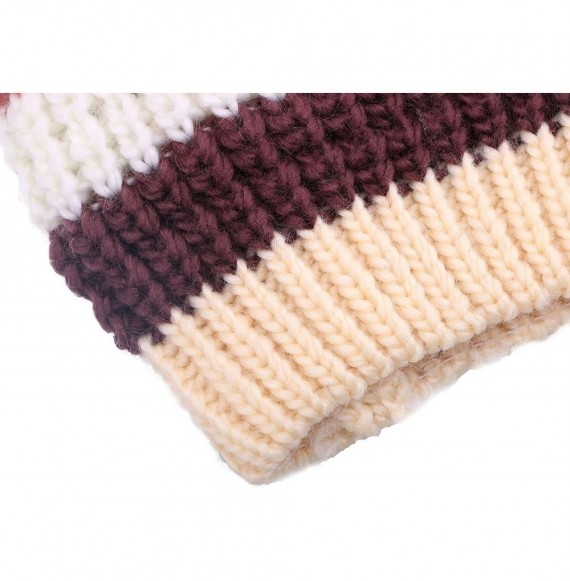Skullies & Beanies Boys Girls Kids Knit Beanie with Pompom Toddlers Winter Hat Cap - Cream Striped - CA1853984E9