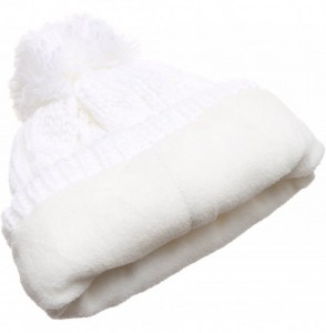 Skullies & Beanies Winter Oversized Cable Knitted Pom Pom Beanie Hat with Fleece Lining. - White - C9186MHHSLO