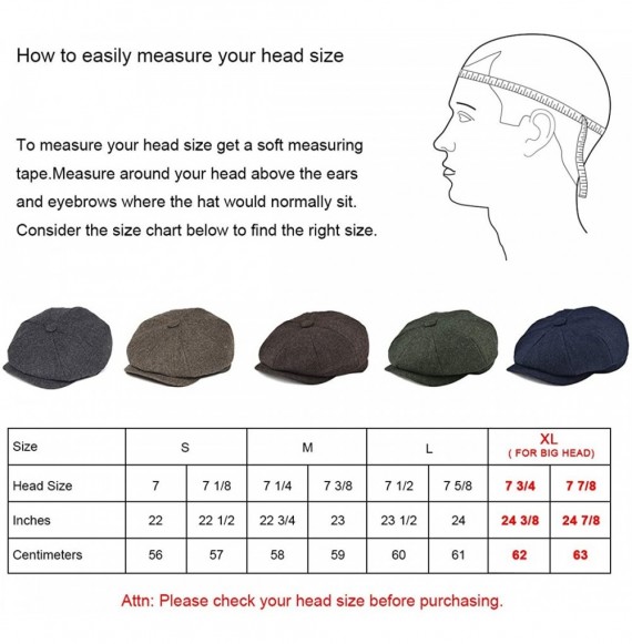 Newsboy Caps Men's 8 Piece Wool Blend Newsboy Flat Cap Herringbone Pattern in Classic - Black - CO18H87XL20