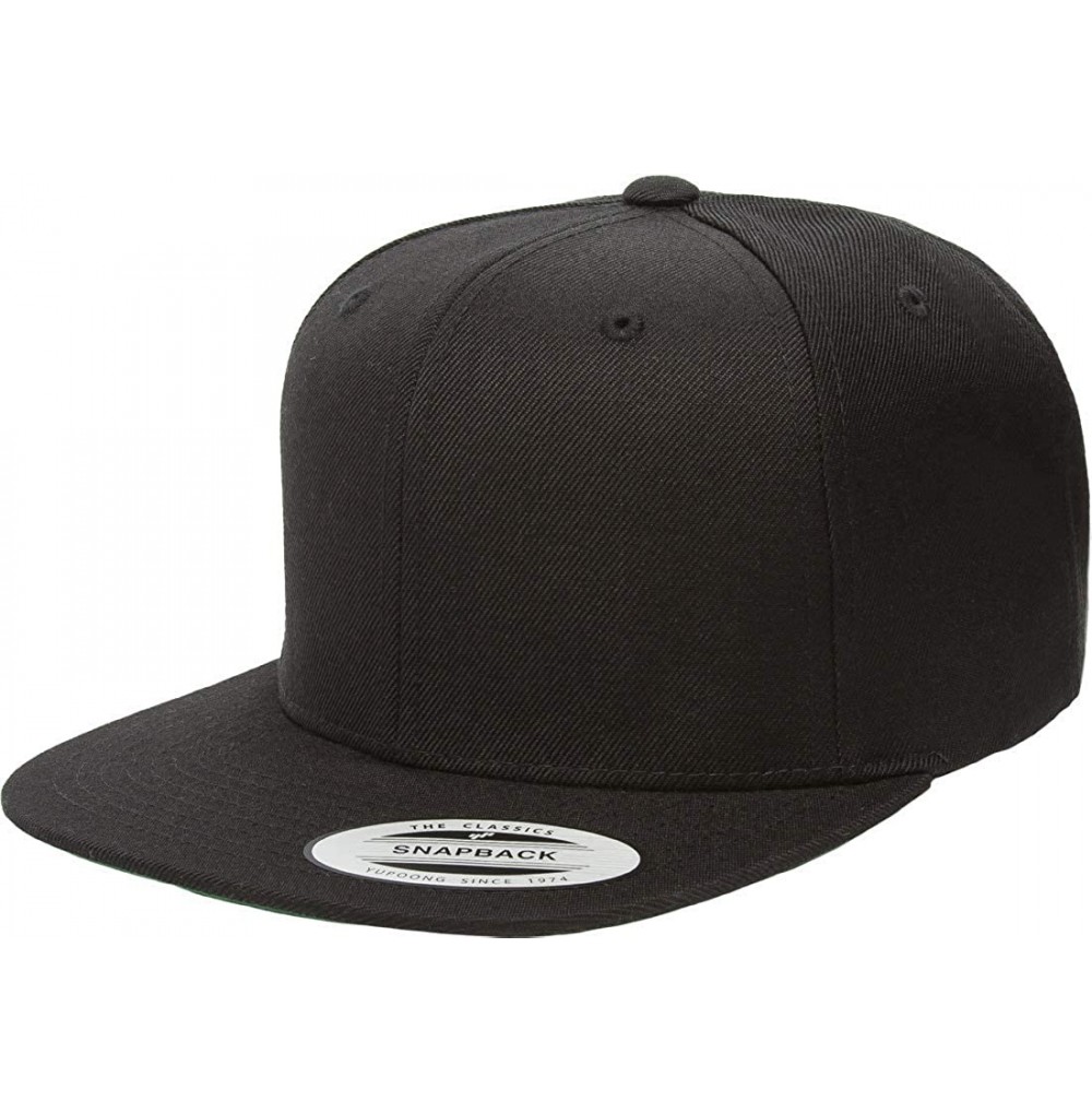 Baseball Caps Yupoong Premium Classic Snapback Hat - Flat Brim- Adjustable Ballcap w/Hat Liner - Black - CI18GZ2GIQ7