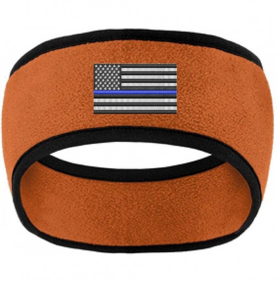 Cold Weather Headbands Thin Blue Line American Flag Police Law Enforcement 2 Tone Fleece Headband - COLOR CHOICE - Orange - C...