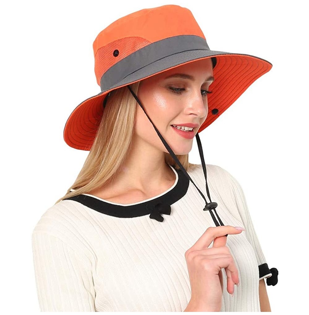 Sun Hats Womens Outdoor Sun Hat UV Protection Foldable Mesh Wide Brim Summer Beach Fishing Cap - Orange - C718TM073HI