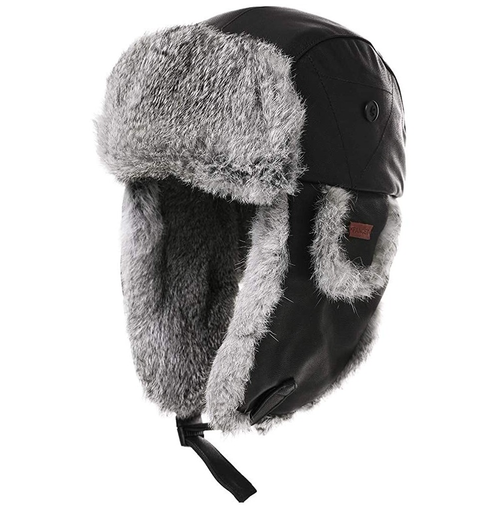 Bomber Hats Unisex 100% Rabbit Fur Bomber Trapper Mask Earflap Ushanka Russian Winter Hat 55-61cm - 99094-black - C418A6CLMR4