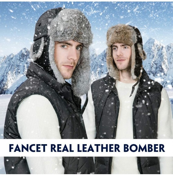 Bomber Hats Unisex 100% Rabbit Fur Bomber Trapper Mask Earflap Ushanka Russian Winter Hat 55-61cm - 99094-black - C418A6CLMR4