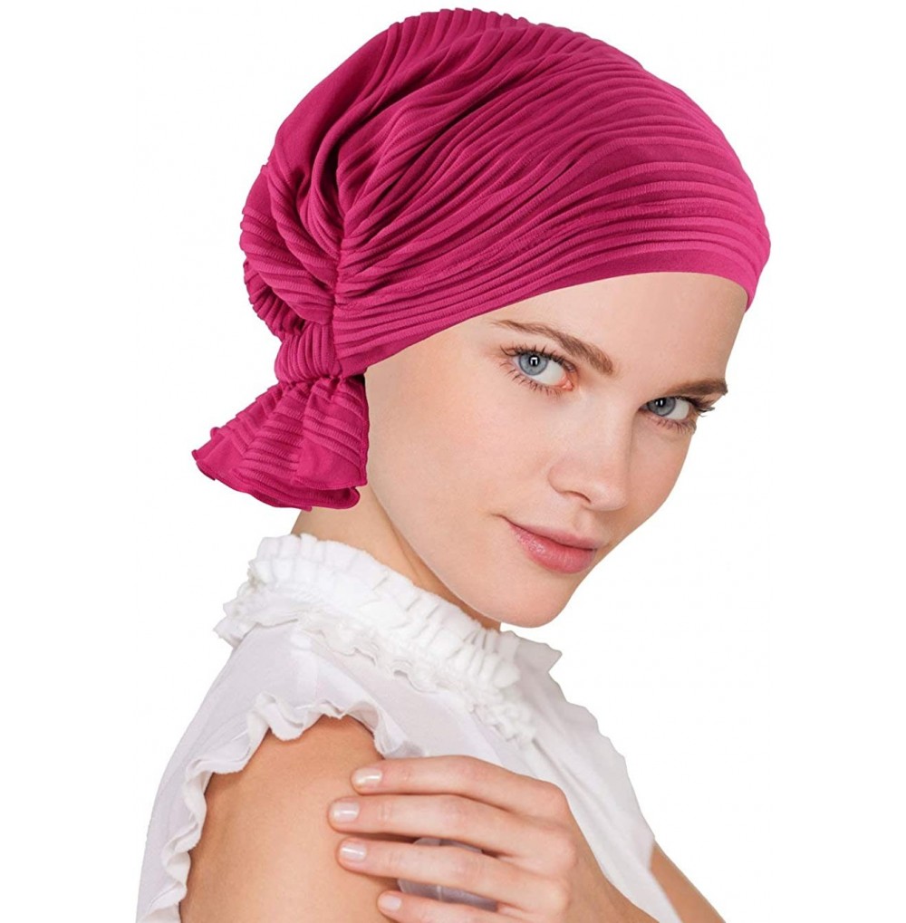 Skullies & Beanies The Abbey Cap in Poly Knit Chemo Caps Cancer Hats for Women - 09- Micro Ruffle Hot Pink (Poly Blend) - CO1...