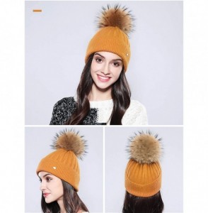 Skullies & Beanies Women Winter Kintted Beanie Hats with Real Fox Fur Pom Pom - Z-yellow - CV18YCSGZX2