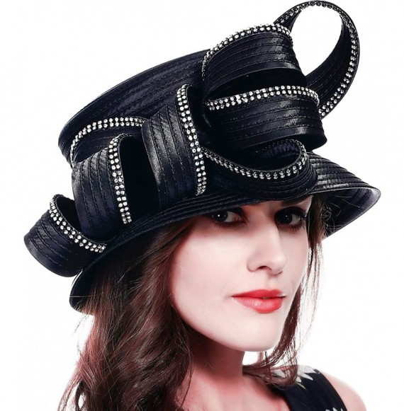 Sun Hats Church Hats for Women Tea Party Dress Hat for Ladies - Rhinestone-black - C0180KXYZ6N