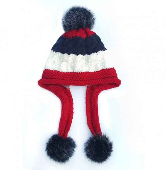Skullies & Beanies Women Fleece Lined Winter Beanie Hat Ski Cap Ear Flaps Peruvian Dual Layered Pompoms - B03-lut010-hongse -...