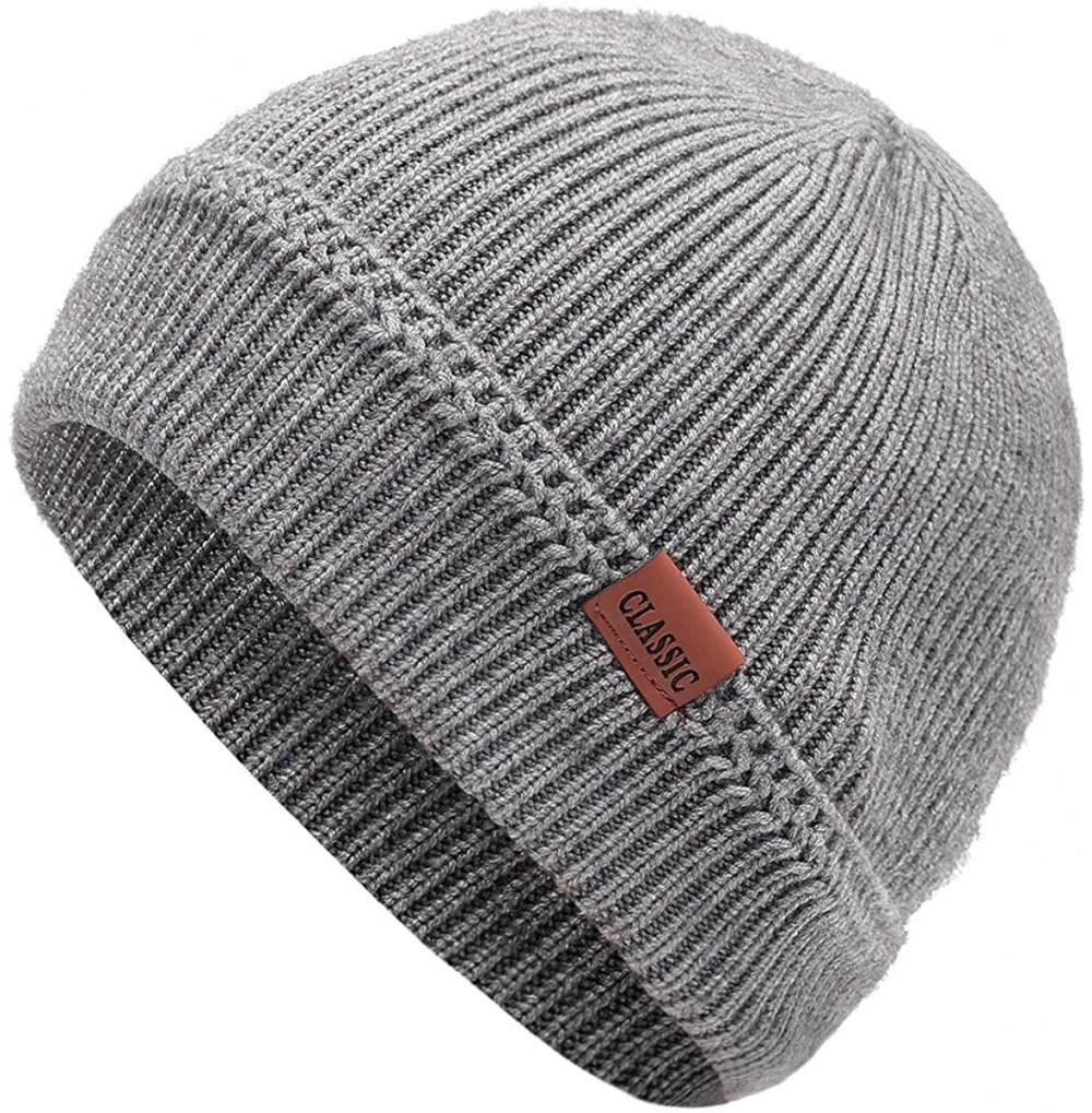 Skullies & Beanies Winter Fleece Beanie Hats for Men Outdoor Stretchy Knit Ski Caps - Light Grey - CL18Z7ZHI38