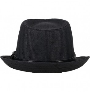 Fedoras Men/Womens Outdoor Casual Structured Straw Fedora Hat w/PU Leather Strap - Black Hat Black Belt - CC1804KZ84C