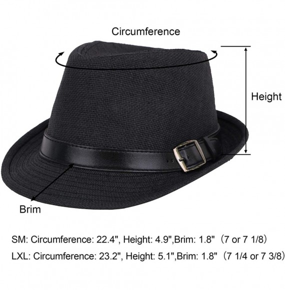 Fedoras Men/Womens Outdoor Casual Structured Straw Fedora Hat w/PU Leather Strap - Black Hat Black Belt - CC1804KZ84C