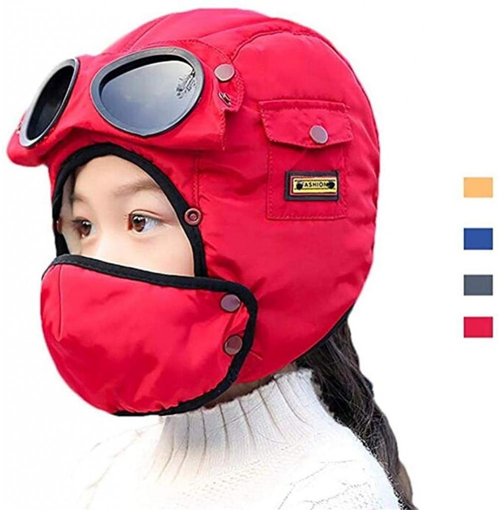 Balaclavas Unisex Warm Waterproof Trapper Hat with Detachable Goggles Windproof Winter Hat - Red for Kids - CH18ZEKUK8L
