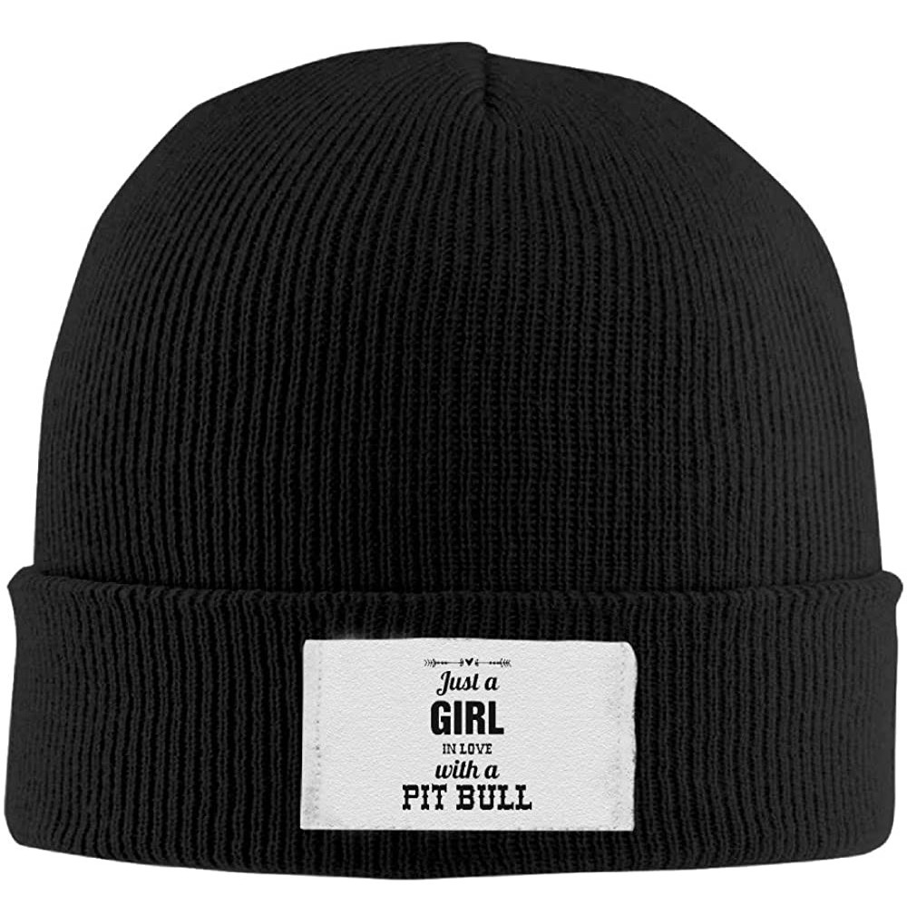 Skullies & Beanies Just A Girl in Love with A Pit Bull Warm Beanie Hats Black - Black - C612KPOB515