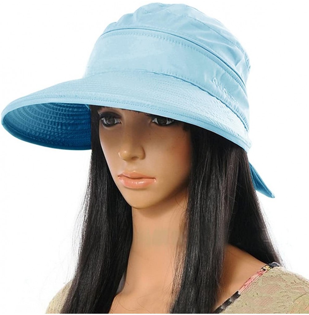 Sun Hats Women Bowknot Sun Hat Wide Large Brim Visor Hat Cap Summer Beach Hat - Sky Blue - CI12GKJRWLB