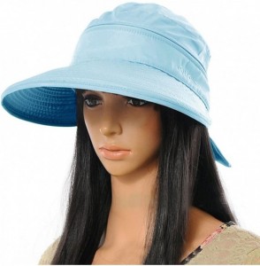 Sun Hats Women Bowknot Sun Hat Wide Large Brim Visor Hat Cap Summer Beach Hat - Sky Blue - CI12GKJRWLB