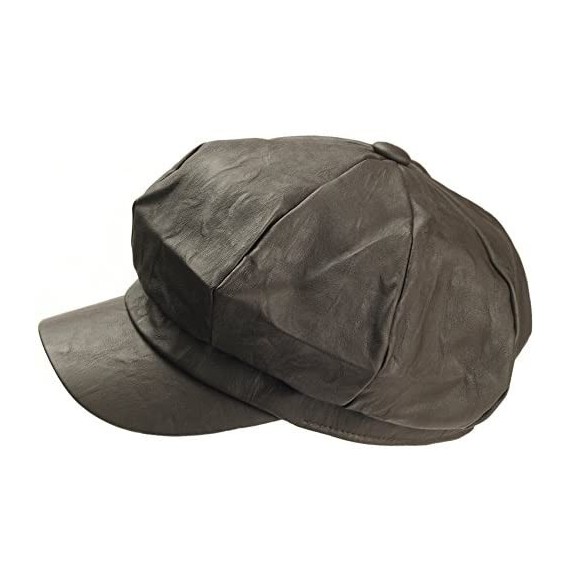 Baseball Caps Washing Design Faux Leather Newsboy Cap Cabbie Beret Gatsby Flat Driving Hat - Darkbrown - CV129DHBWH7