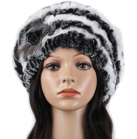 Berets Winter Berets for Womens Rex Rabbit Beanies Knitted Cashmere Hats Multicolour - Black White - CU18ZYZMX9K