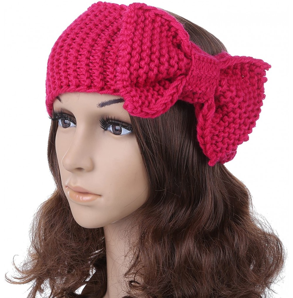 Headbands Women's Crochet Big Bow Knitted Winter Headband 1 - RoseRed - CP1870EWMW9