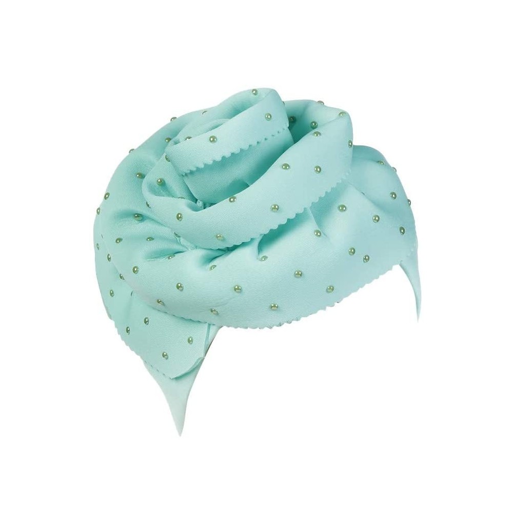 Skullies & Beanies Fashion Women Floral Beading Keep Warm Solid Hat Beanie Turban Head Wrap Cap - Green - CK18N7GQQRH