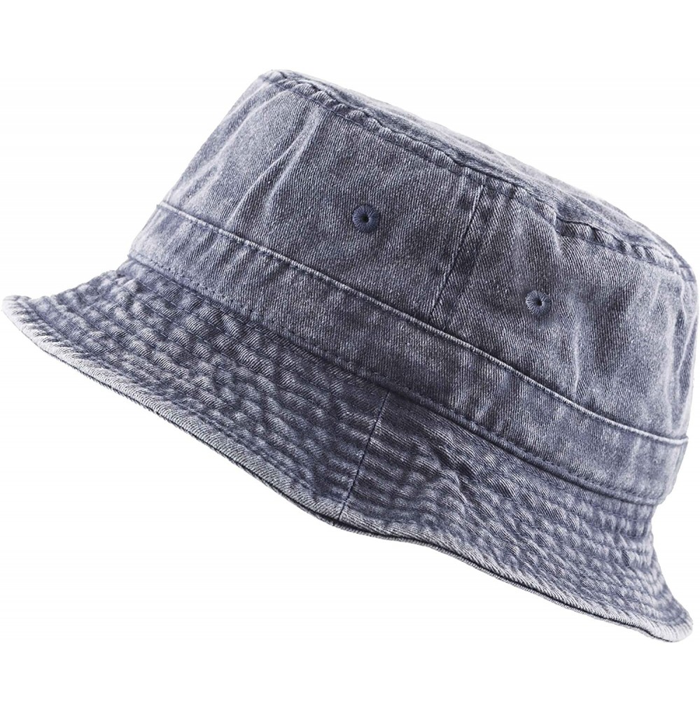 Bucket Hats 100% Cotton Canvas & Pigment Dyed Packable Summer Travel Bucket Hat - 2. Pigment - Navy - CI196EOUWE7