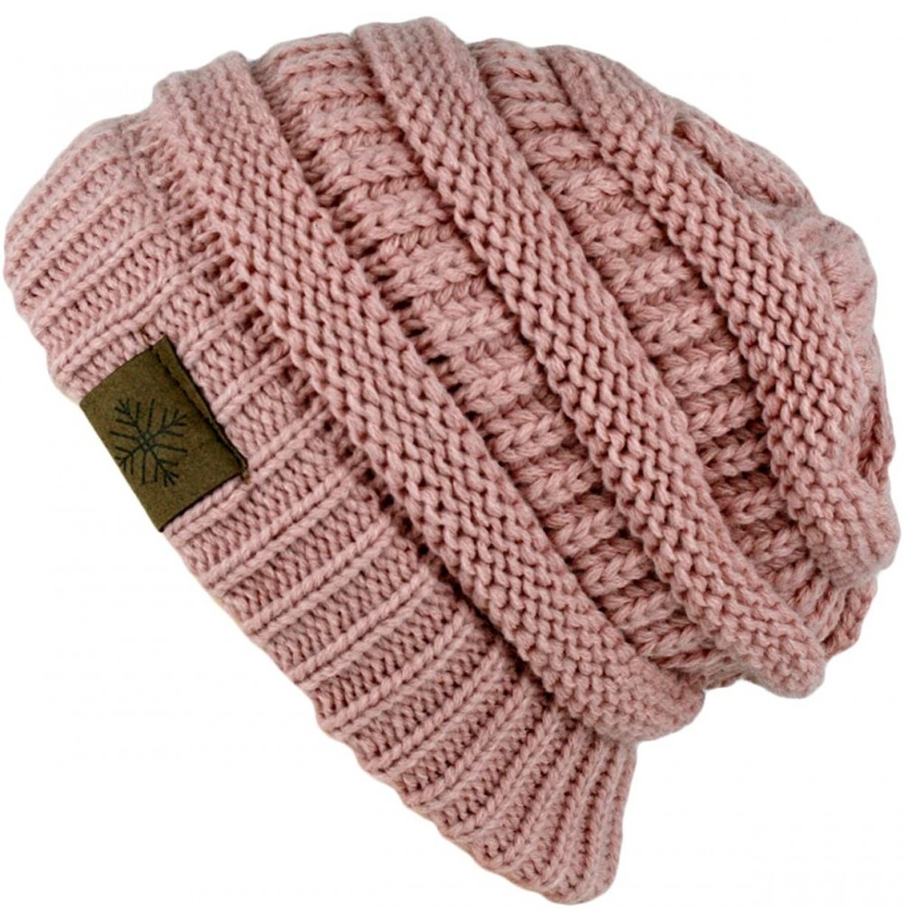 Skullies & Beanies Winter Warm Thick Cable Knit Slouchy Skull Beanie Cap Hat - Indi Pink - CO126RND0A1