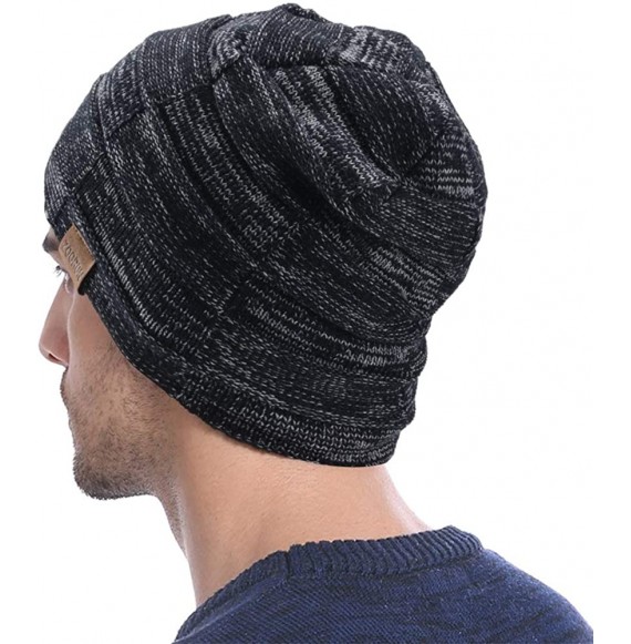 Skullies & Beanies Slouchy Winter Beanie Hat for Men- Warm Knit Wool Baggy Skull Beanie Cap - A01-black - CV18XHL2LT4