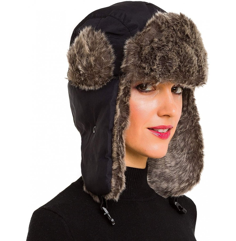 Bomber Hats Trapper Bomber Hat for Men and Women Russian Warm Fur Ski Fall Winter Hunting - Black - CD18SSRM6MN