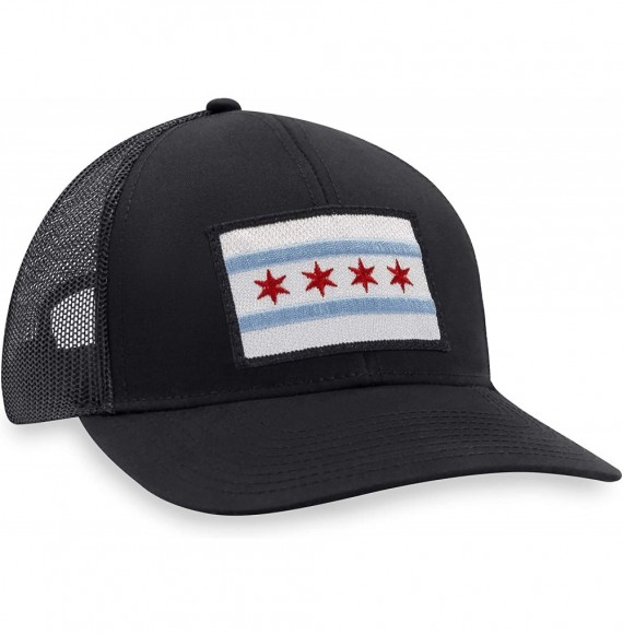 Baseball Caps Chicago Flag Hat - Trucker Mesh Snapback Baseball Cap - Black - CK18M40CNR7