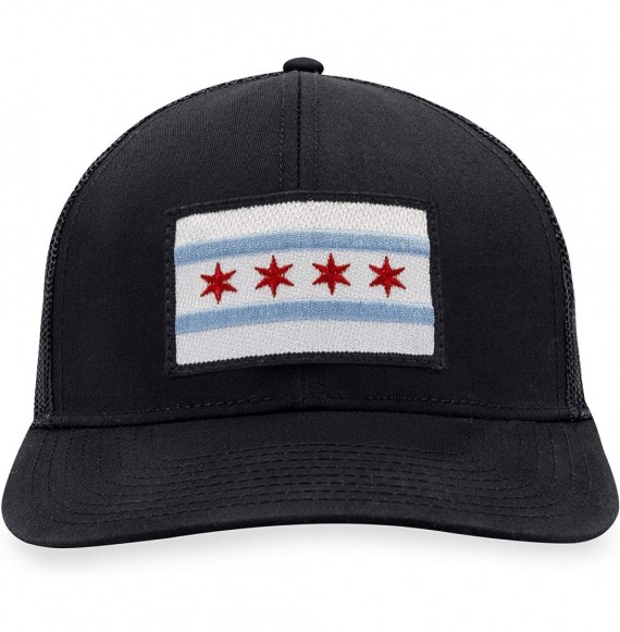 Baseball Caps Chicago Flag Hat - Trucker Mesh Snapback Baseball Cap - Black - CK18M40CNR7