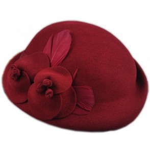 Skullies & Beanies Womens 100% Wool Veil Flower Pillbox Hat Winter Hat Crimping Beanie Hat - B-wine Red - CP18GTNDH2M