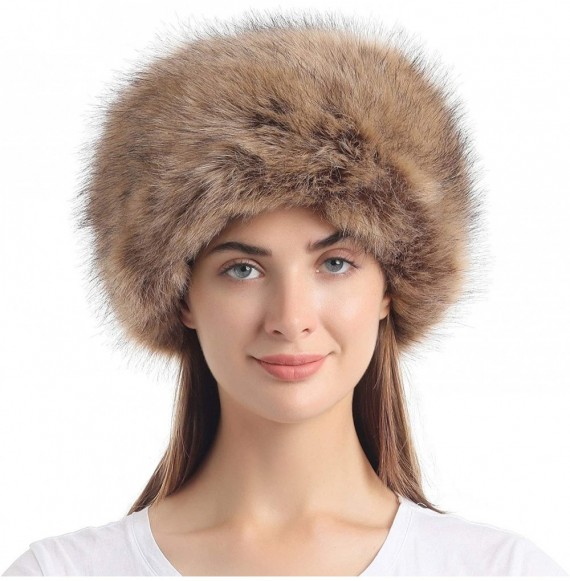 Skullies & Beanies Women's Faux Fur Hat for Winter with Stretch Cossack Russion Style White Warm Cap - Nature - CL18HG5DEQH