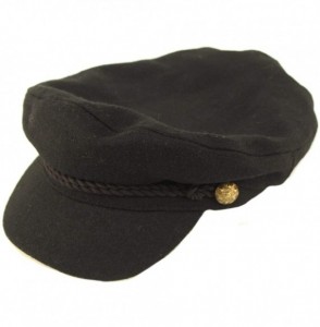 Newsboy Caps Men's 100% Soft Wool Greek Fisherman Sailor Fiddler Driver Hat Flat Cap - Solid Black - CG18LIK2GEK
