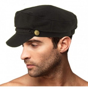 Newsboy Caps Men's 100% Soft Wool Greek Fisherman Sailor Fiddler Driver Hat Flat Cap - Solid Black - CG18LIK2GEK