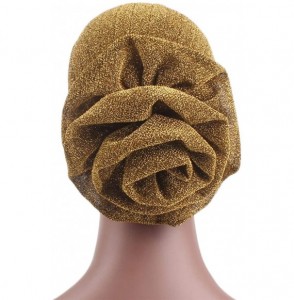 Skullies & Beanies Shiny Turban Hat Headwraps Twist Pleated Hair Wrap Stretch Turban - Gold Paillette Flower - CO198H6O4NL