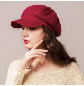 Newsboy Caps Newsboy Cap for Women Spring Summer Cotton Linen Gatsby Visor Hat - Wine Red - CC18QG8R0OI