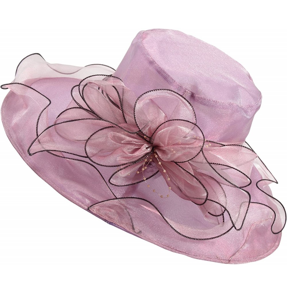 Sun Hats Women's Wedding Dress Church Hat Flowers Gauze Sun Derby Hat - Purple - C8182AT7EET