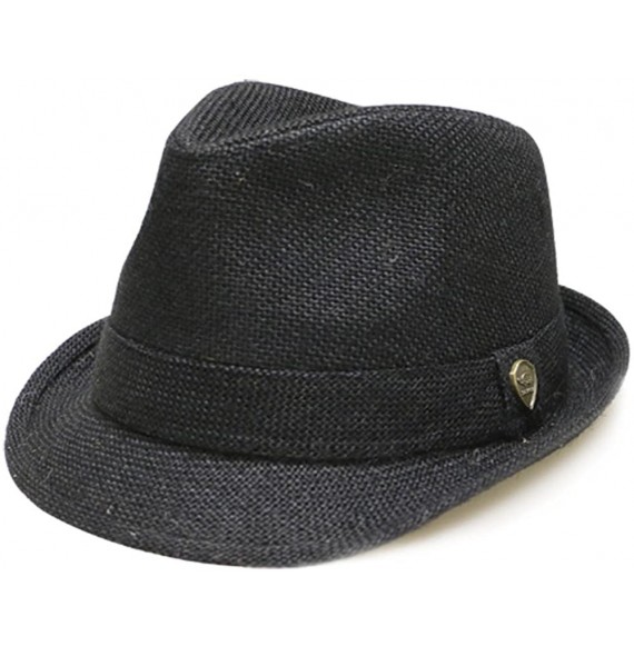 Sun Hats Pamoa Pms520 Solid Jute Straw Trilby Fedora Hat (S/m- Black) - CQ12D8OBMNF