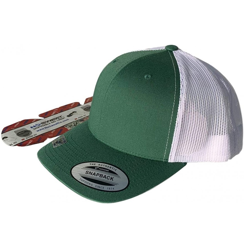 Baseball Caps Yupoong 6606 Curved Bill Trucker Mesh Snapback Hat with NoSweat Hat Liner - Evergreen/White - CU18XWRU9L2