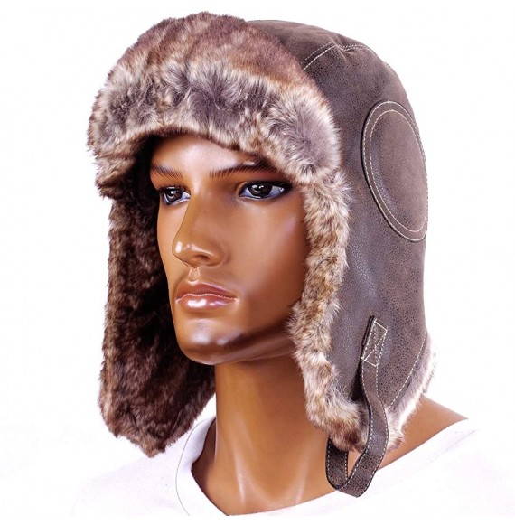 Bomber Hats Russian Trapper Soviet Ushanka Bomber Hat - Leather Earflap Fur Lined Winter Cap for Men Women - Brown/Leather - ...