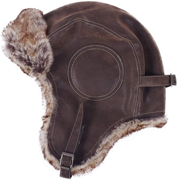 Bomber Hats Russian Trapper Soviet Ushanka Bomber Hat - Leather Earflap Fur Lined Winter Cap for Men Women - Brown/Leather - ...