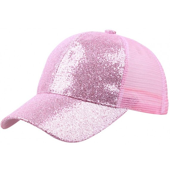 Baseball Caps Hats for Women Girl Baseball Cap Sequins Hip Hop Sun Hat Girl Snapback Mesh Hat - Pink - CM18RK3O53U