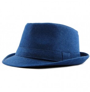 Fedoras Denim Fedoras Hats for Women Men Solid Manhattan Structured Gangster Trilby Bowler Jazz Hat - Dark Blue - CI18NOXR7LS